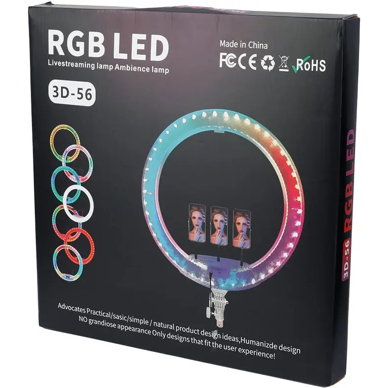 رینگ لایت 22 اینچی مدل 3D-56 RGB همراه پایه