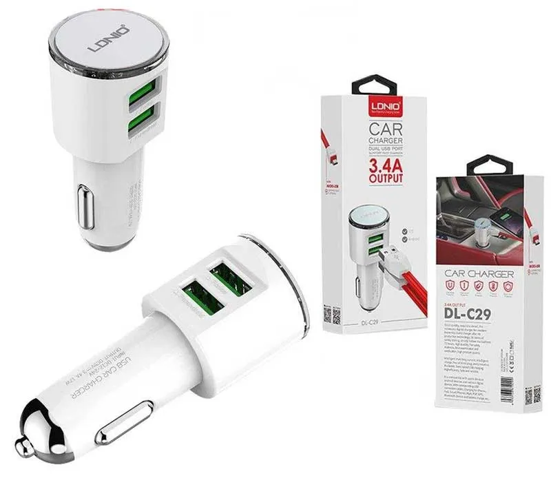 شارژر فندکی الدینیو مدل DL-C29 به همراه کابل تبدیل microUSB