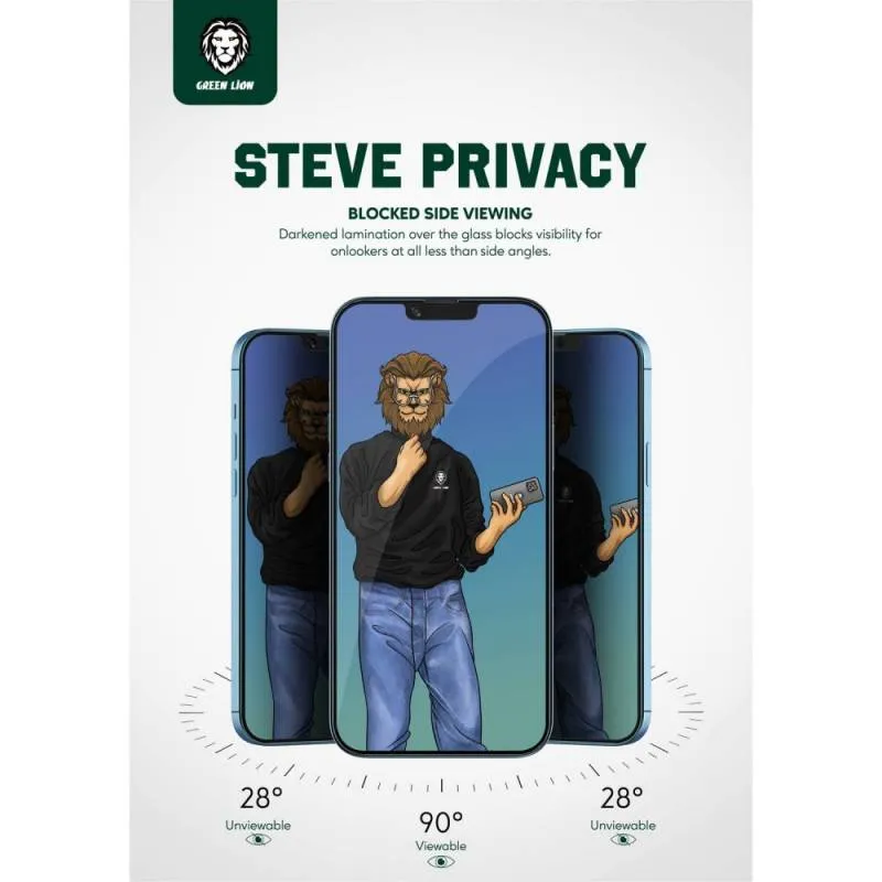محافظ صفحه نمایش موبایل گرین لاین مدل 9H Steve Privacy مناسب برای گوشی موبایل اپل Iphone 14 Pro Max