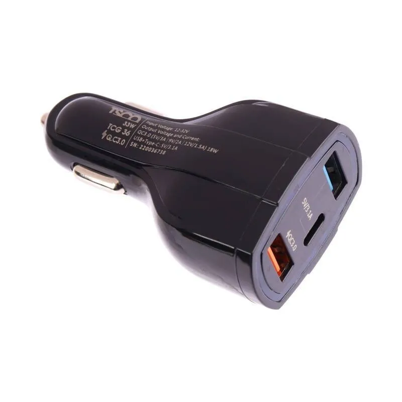 شارژر فندکی تسکو مدل TCG 36 3A QC3.0 PD 33W به همراه کابل Type-C