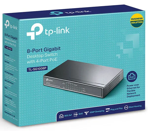 سوییچ 8 پورت گیگابیتی تی پی-لینک به همراه 4 پورت POE مدل TL-SG1008P