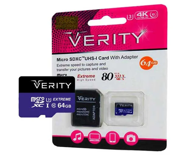 کارت حافظه microSDHC وریتی کلاس 10 استاندارد U3 سرعت 80MBps ظرفیت 64 گیگابایت