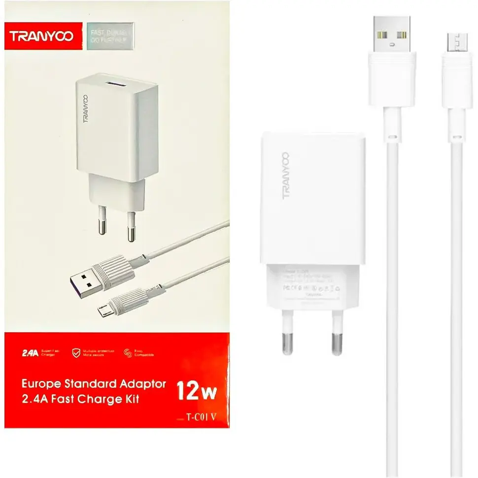 شارژر دیواری 12W USB ترانیو مدل C01V با کابل  میکرو