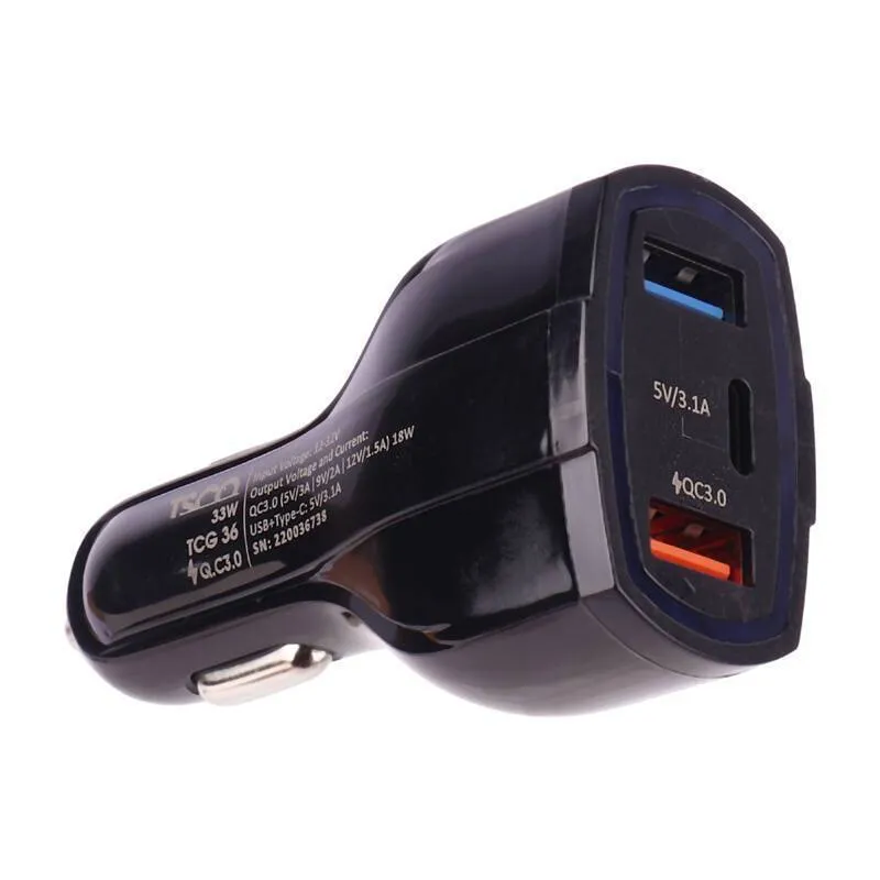 شارژر فندکی تسکو مدل TCG 36 3A QC3.0 PD 33W به همراه کابل Type-C