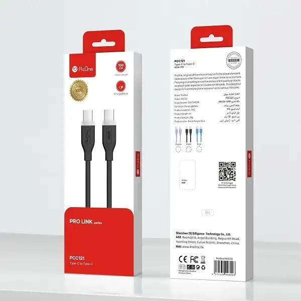 کابل تبدیل Type-C PD 60W به Type-C پرووان مدل PCC121 طول 1 متر