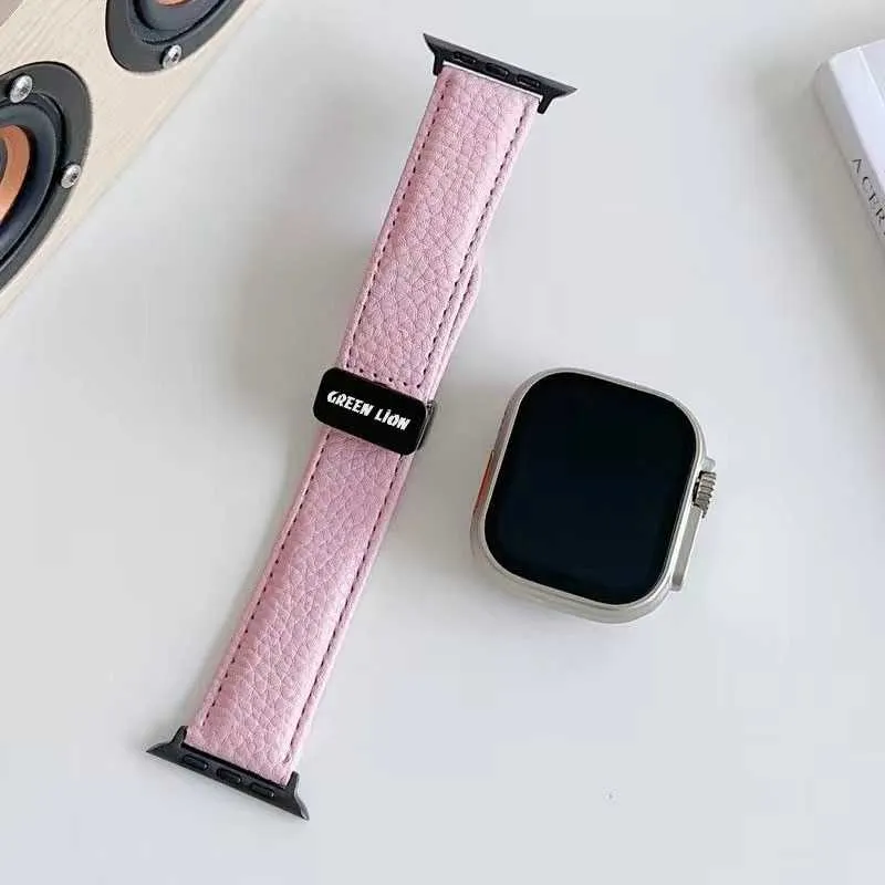 بند ساعت هوشمند گرین لاین مدل Genuine Leather Buckle مناسب برای اپل واچ 42/44/45/49 میلی متری