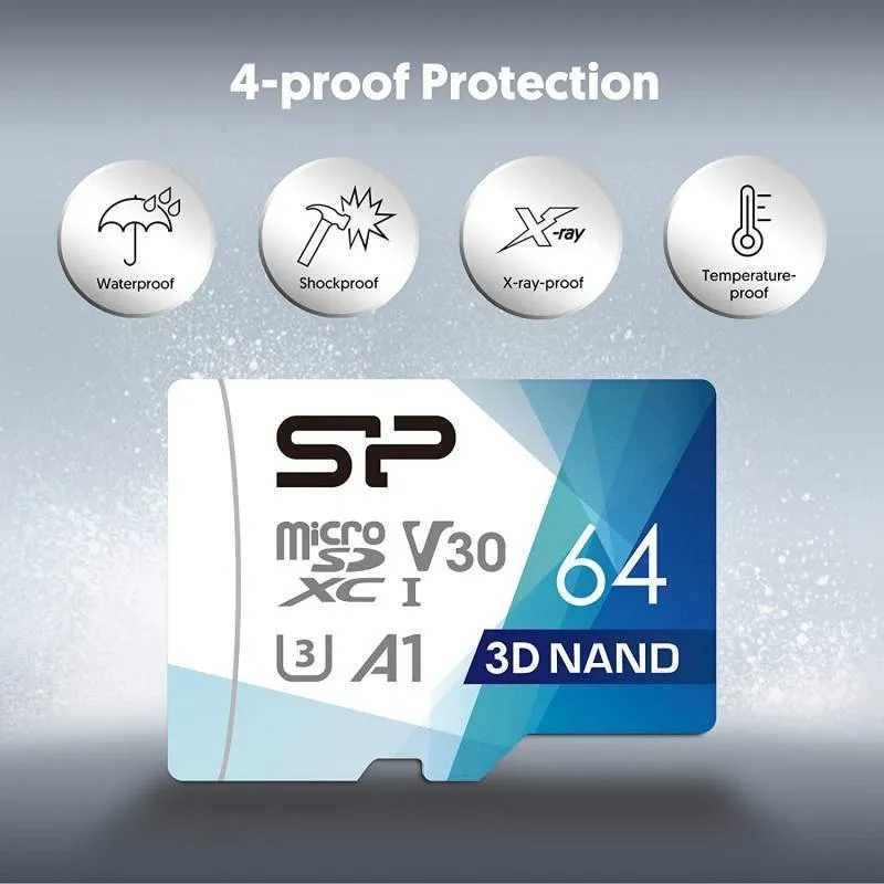 کارت حافظه MicroSDXC سیلیکون پاور مدل Superior Pro کلاس 10 استاندارد UHS-I U3 سرعت 100MBps ظرفیت 64 گیگابایت با خشاب