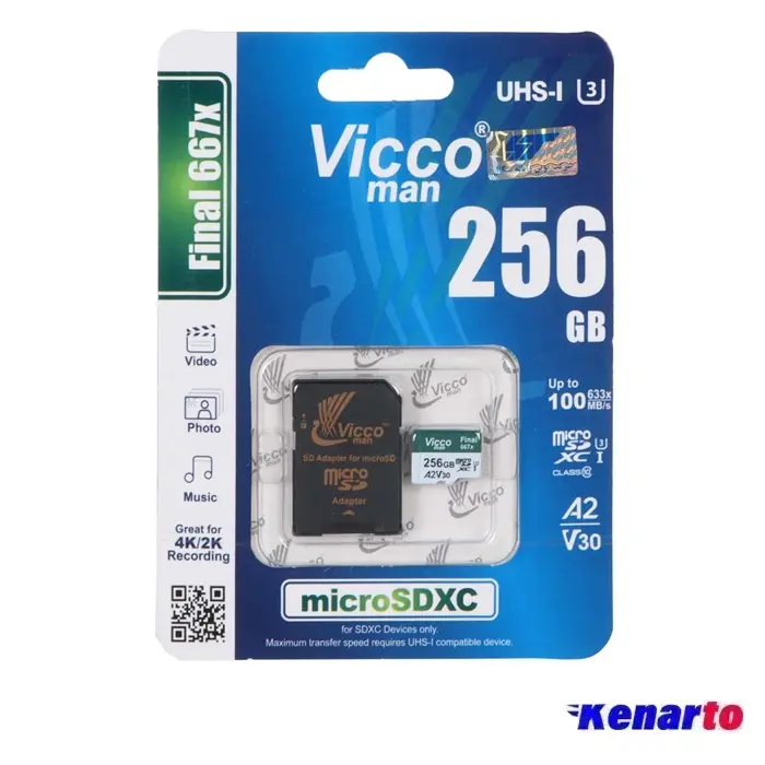 کارت حافظه microSDXC ویکومن مدل Final 633X کلاس 10 استاندارد UHS-I U3 سرعت 100MBps ظرفیت 256 گیگابایت به همراه خشاب