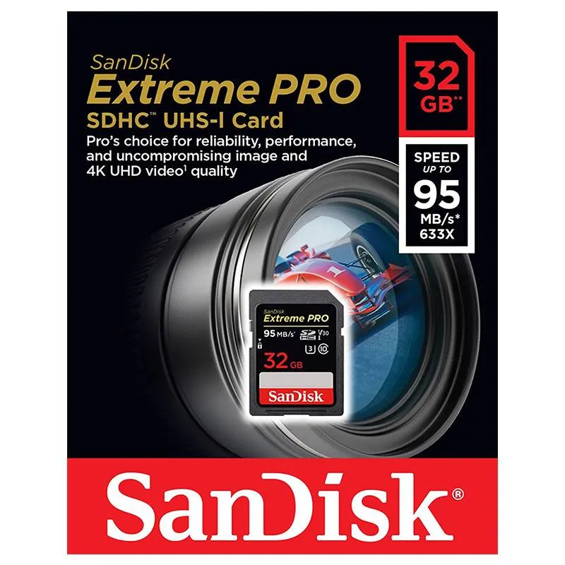 کارت حافظه SDHC سن دیسک مدل Extreme PRO V30 کلاس 10 استاندارد UHS-I سرعت 95MBps ظرفیت 32 گیگابایت