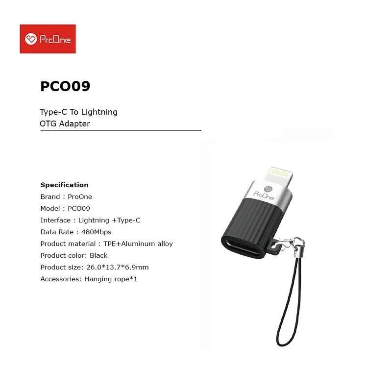 مبدل USB-C به لایتنینگ پرووان مدل PCO09