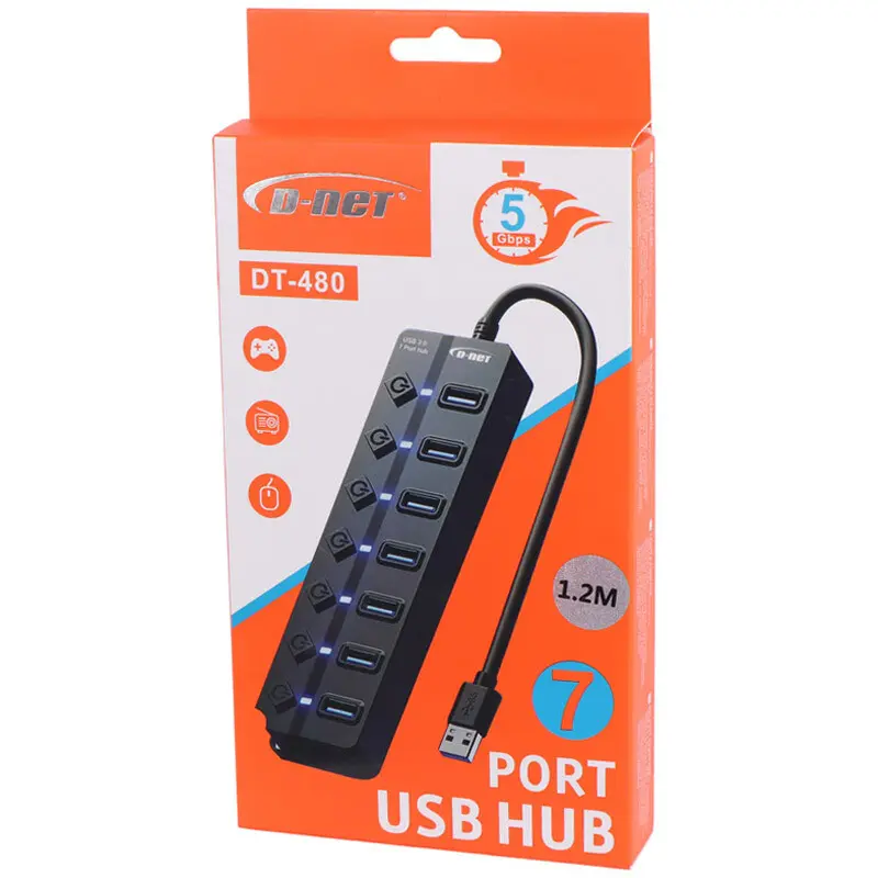 هاب 7 پورت USB 3.0 دی نت DT-480 کلید دار