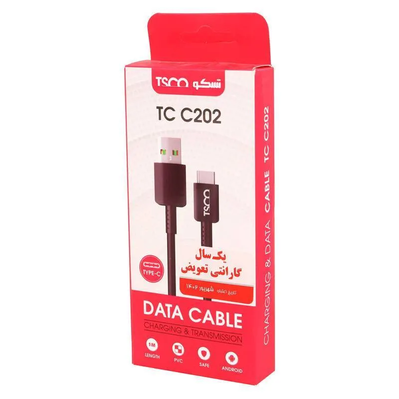 کابل تبدیل USB به Type-C تسکو مدل TC C202 طول 1 متر