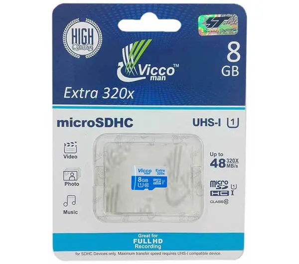کارت حافظه microSDHC ویکومن مدل Extra 320x کلاس 10 استاندارد UHS-I U1 سرعت 48MBps ظرفیت 8 گیگابایت