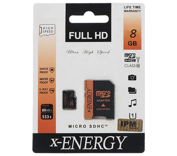 کارت حافظه‌ microSDHC ایکس-انرژی کلاس 10 استاندارد U1 سرعت 80MBps ظرفیت 8 گیگابایت