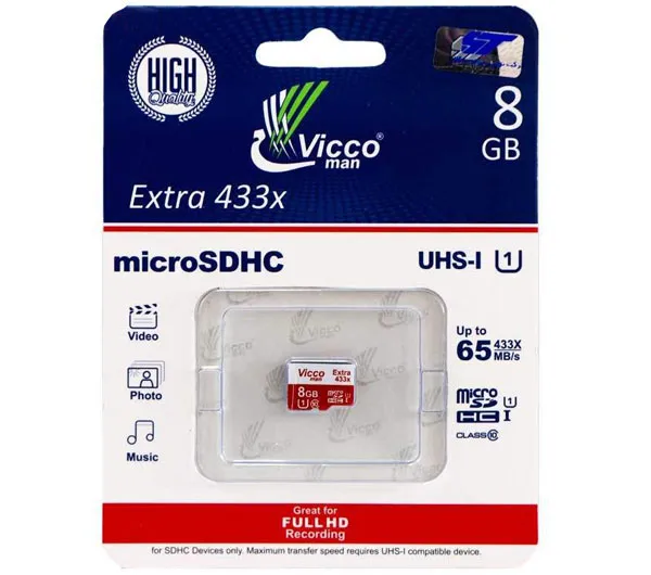 کارت حافظه microSDHC ویکومن مدل Extra 433X کلاس 10 استاندارد UHS-I سرعت 65MBps ظرفیت 8 گیگابایت
