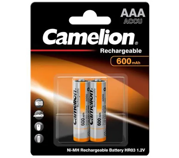 باتری نیم قلمی قابل شارژ کملیون ظرفیت 600mAh مدل Ni-MH-AAA HR03 بسته 2 عددی