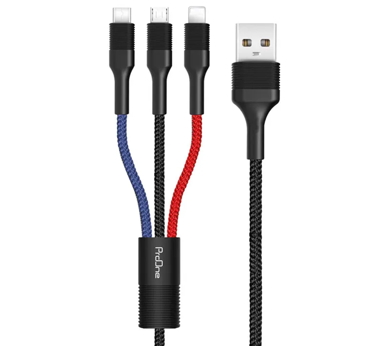 کابل تبدیل USB به MicroUSB/Lightining/Type-C پرووان مدل PCC280 طول 1 متر