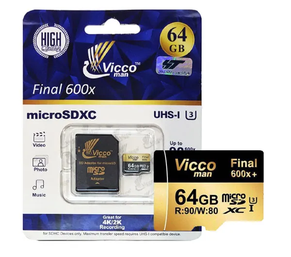 کارت حافظه microSDXC  ویکومن مدل Extra 600X کلاس 10 استاندارد UHS-I U3 سرعت 90MBps ظرفیت 64 گیگابایت