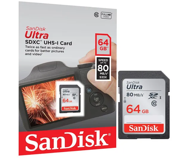 کارت حافظه SDXC سن دیسک مدل Ultra UHS-I SDHC کلاس 10 استاندارد UHS-I U1 سرعت 80MBs ظرفیت 64 گیگابایت