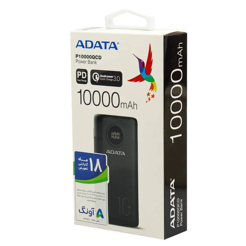 شارژر همراه ای دیتا مدل P10000QCD QC3 PD ظرفیت 10000 میلی آمپر ساعت