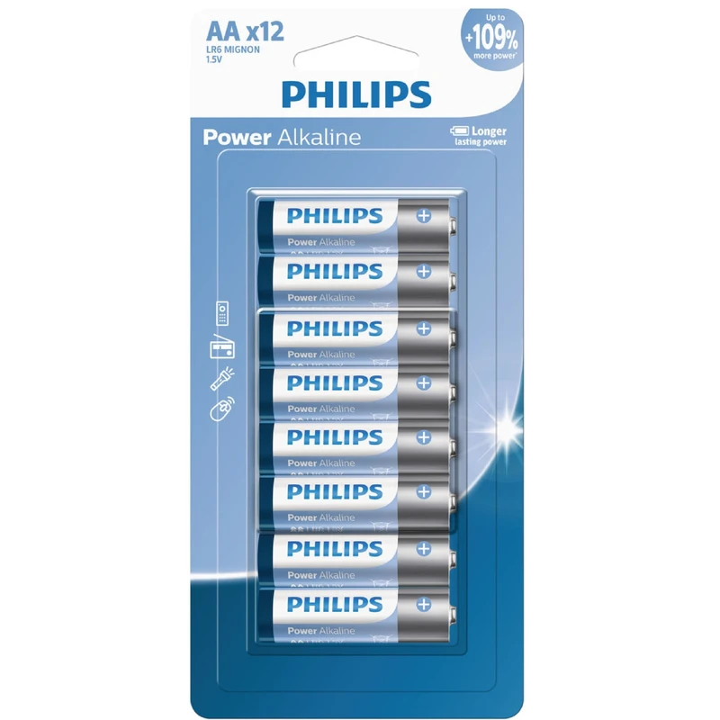 باتری قلمی فیلیپس مدل Power Alkaline LR6P128/40 بسته 12 عددی