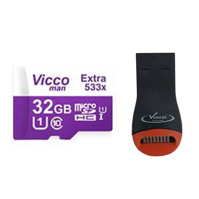 کارت حافظه microSDHC ویکومن مدل 533X کلاس 10 استاندارد UHS-I U1 سرعت 80MBps ظرفیت 32 گیگابایت به همراه کارت ریدر