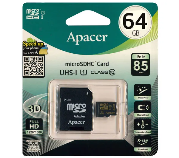 کارت حافظه microSDXC اپیسر کلاس 10 استاندارد UHS-I U1 سرعت 85MBps ظرفیت 64 گیگابایت