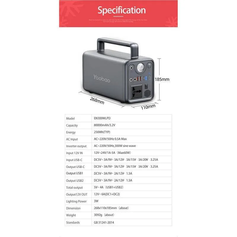 پاوربانک یوبائو مدل EN300 WLPD ظرفیت 72000 میلی آمپر ساعت