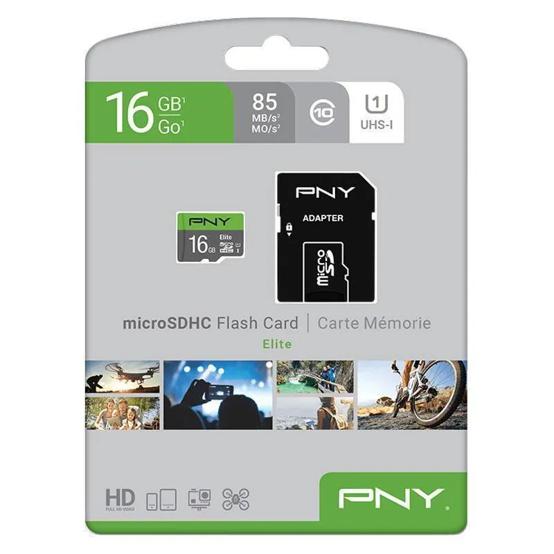 کارت حافظه microSDhC پی ان وای مدل Elite کلاس 10 استاندارد UHS-I U1 سرعت 85MBps ظرفیت 16 گیگابایت به همراه خشاب