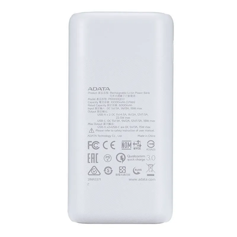 شارژر همراه ای دیتا مدل P10000QCD QC3 PD ظرفیت 10000 میلی آمپر ساعت