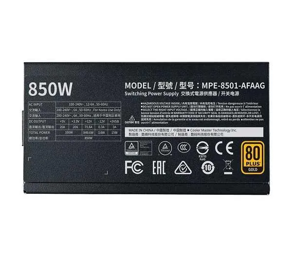 منبع تغذیه کامپیوتر کولر مستر مدل MWE GOLD 850 – V2 FULL MODULAR