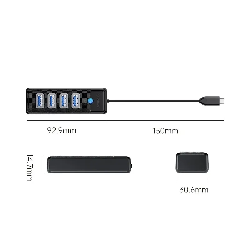 هاب 4 پورت usb-c اوریکو مدل PW4U-C3-015-BK-EP USB3