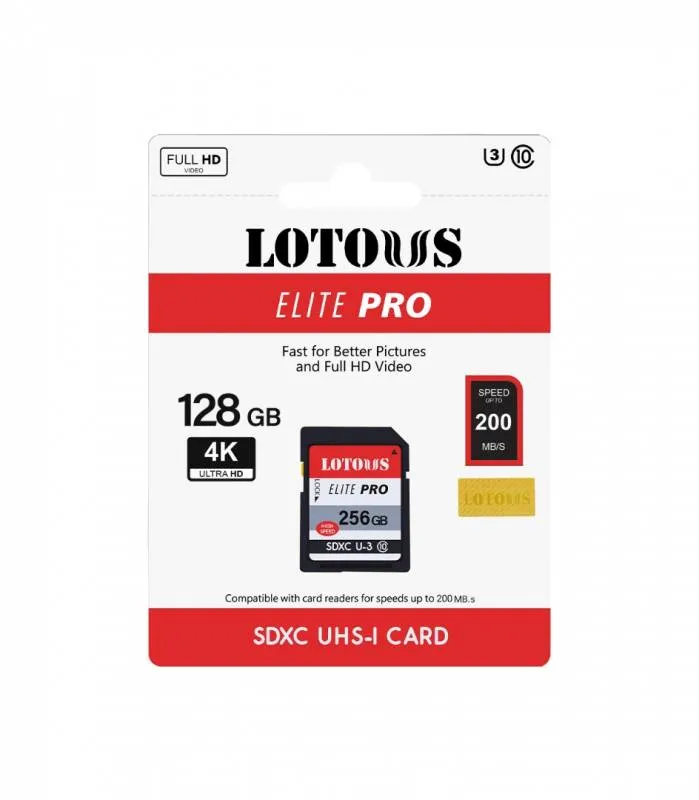 کارت حافظه SDXC لوتوس مدل Elite PRO کلاس 10 استاندارد UHS-I U3 سرعت 200MBs ظرفیت 128 گیگابایت