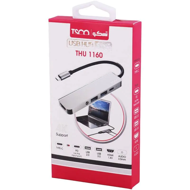 هاب USB 3.0/HDMI/AUX/Type-C PD پنج پورت تسکو مدل THU 1160