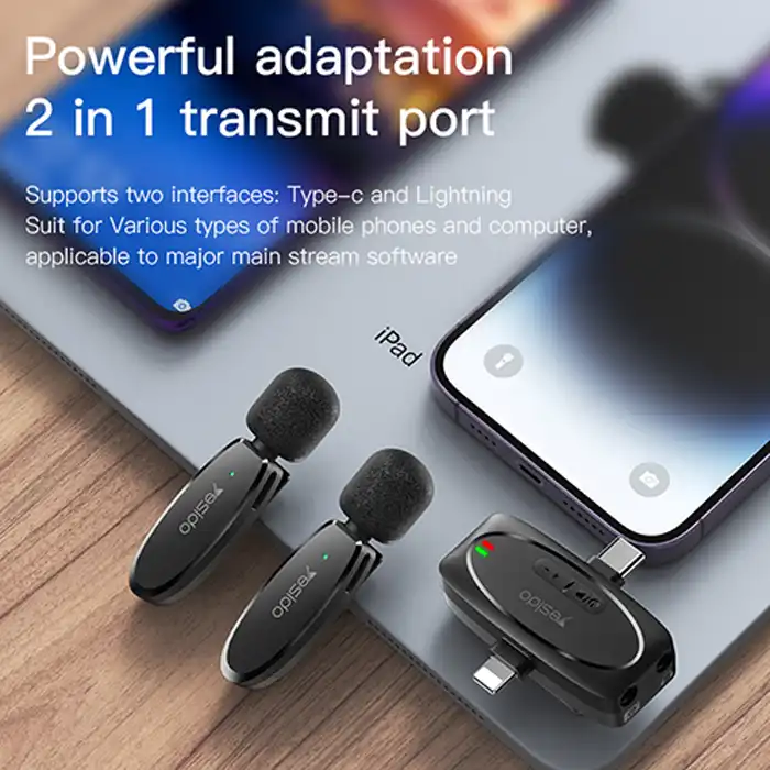 میکروفن یقه ای بی سیم یسیدو مدل  KR15 DUAL Type-C / Lightening / Aux