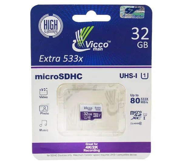 کارت حافظه microSDHC ویکومن مدل 533X کلاس 10 استاندارد UHS-I U1 سرعت 80MBps ظرفیت 32 گیگابایت