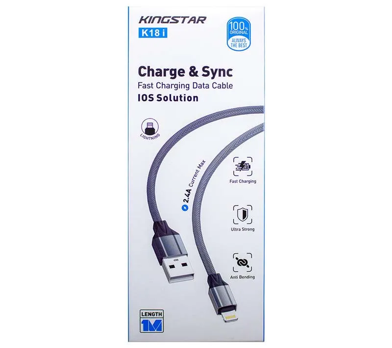 کابل تبدیل USB به Lightining کینگ استار مدل K18 i طول 1 متر