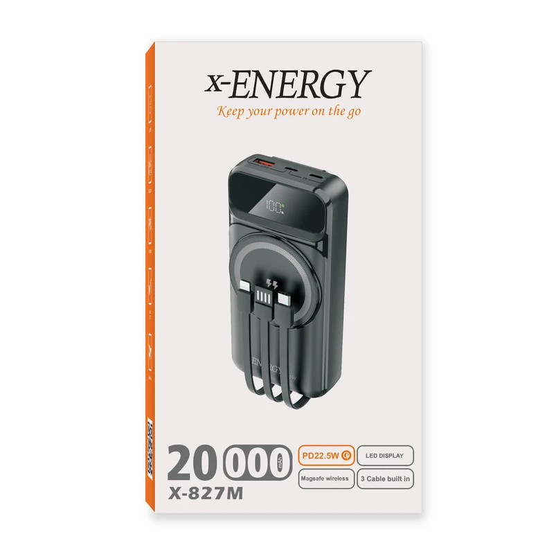 شارژر همراه ایکس انرژی مدل X-827 Magsafe  PD 22.5W ظرفیت 20000 میلی‌آمپر ساعت